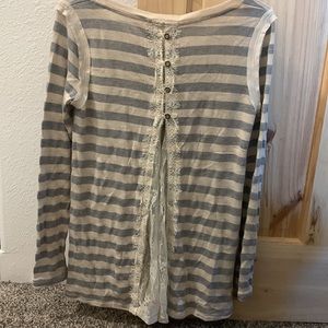 Lace back striped shirt